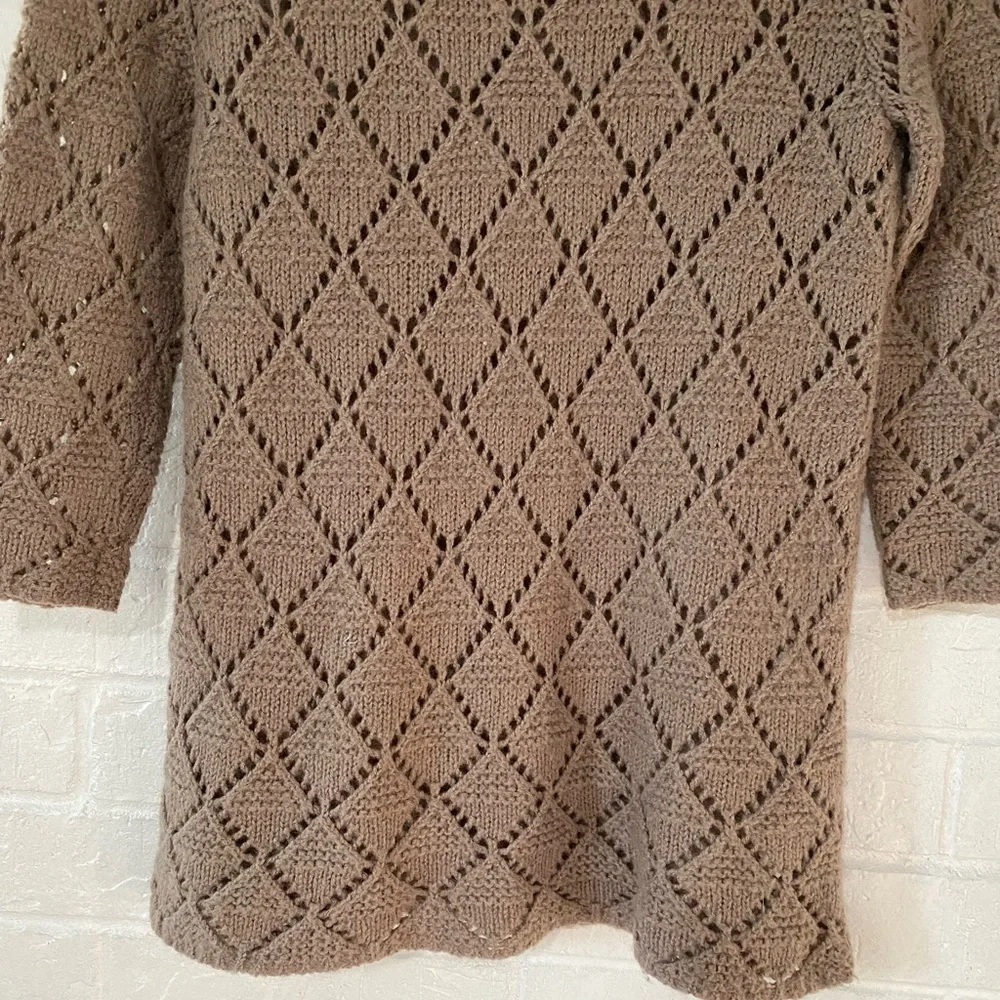 Old Navy Vintage 2000s Tan Wool Blend Open Knit Cowl Neck Top